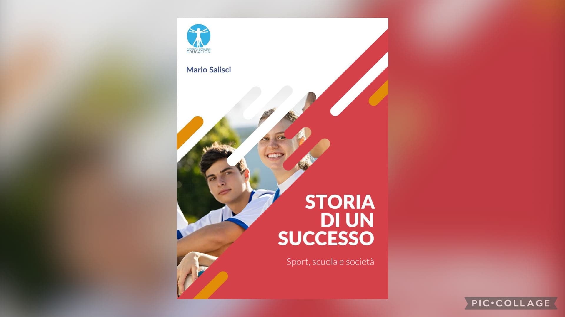 Copertina libro "Storia di un successo" con due giovani atleti sorridenti e grafica rossa.